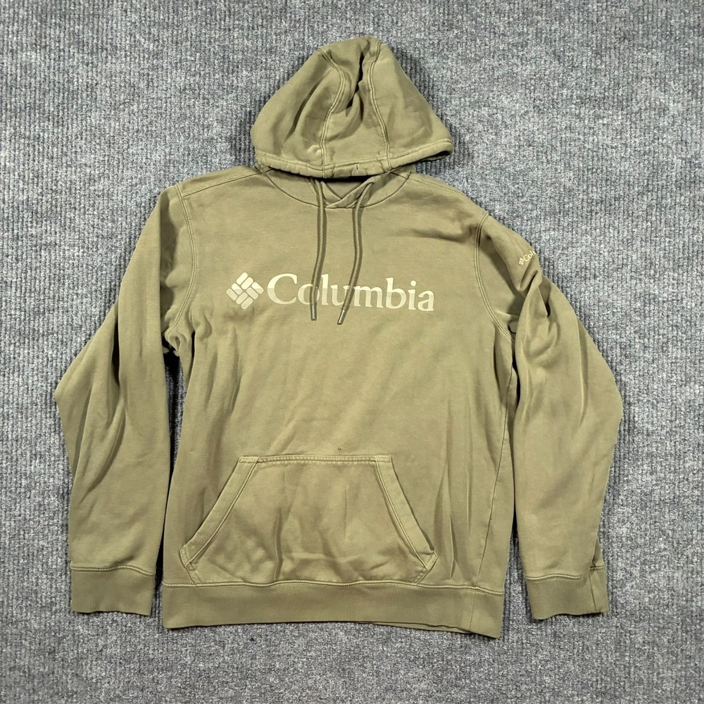 Columbia Mens Pullover Hoodie Size M Khaki Logo Casual Outdoor Sweatshirt